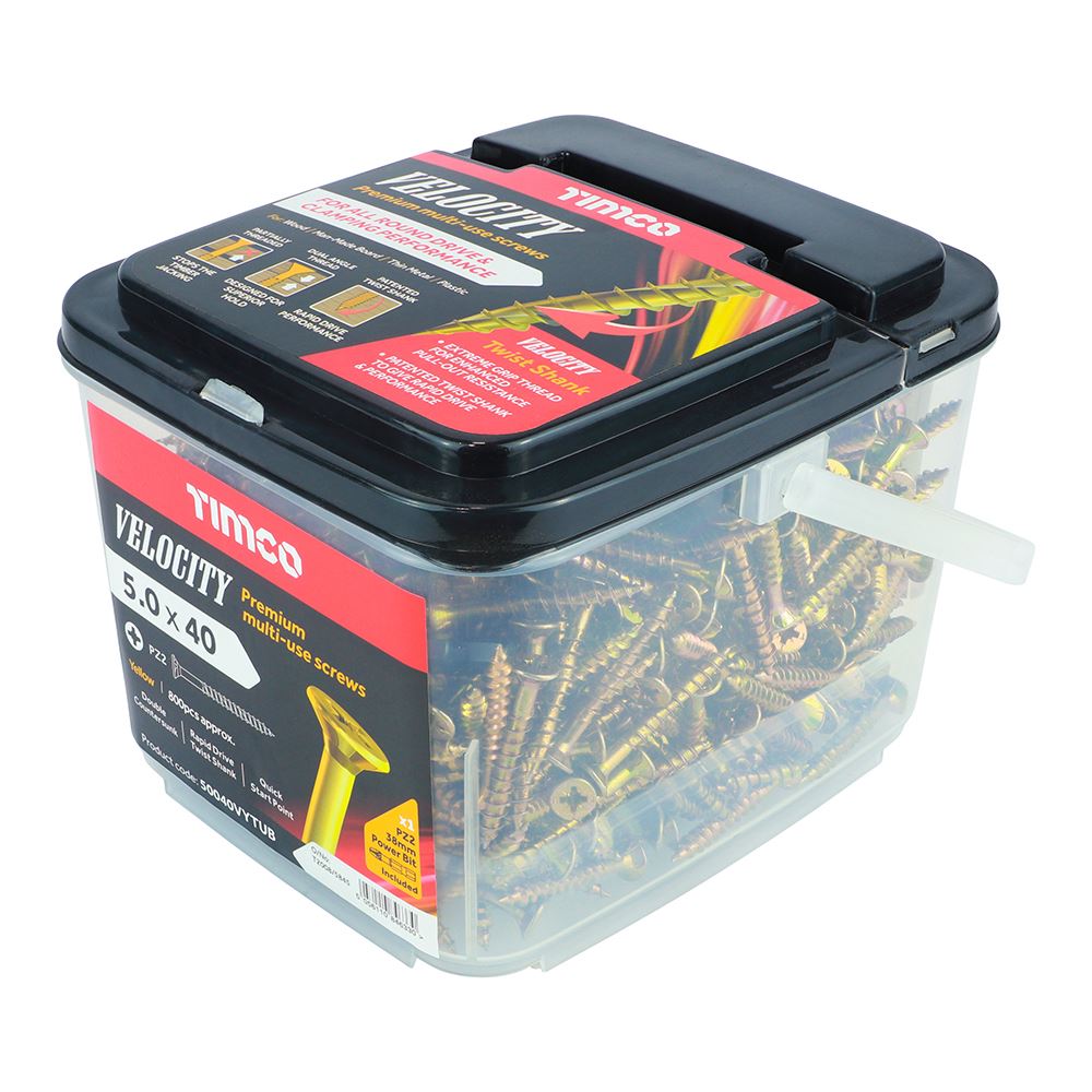 TIMCO Velocity Screw PZ2 CSK ZYP 5.0 x 40 Gold Pack 800