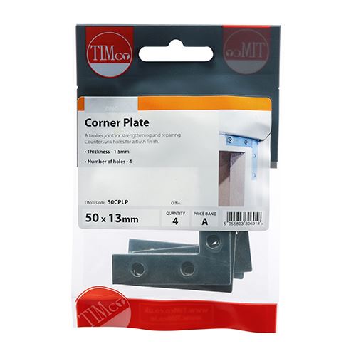 TIMCO Corner Plate - BZP 50 x 50 x 13 Silver Pack 4