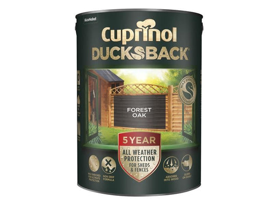 Cuprinol 5092434 Ducksback 5 Year Waterproof for Sheds & Fences Forest Oak 5 litre