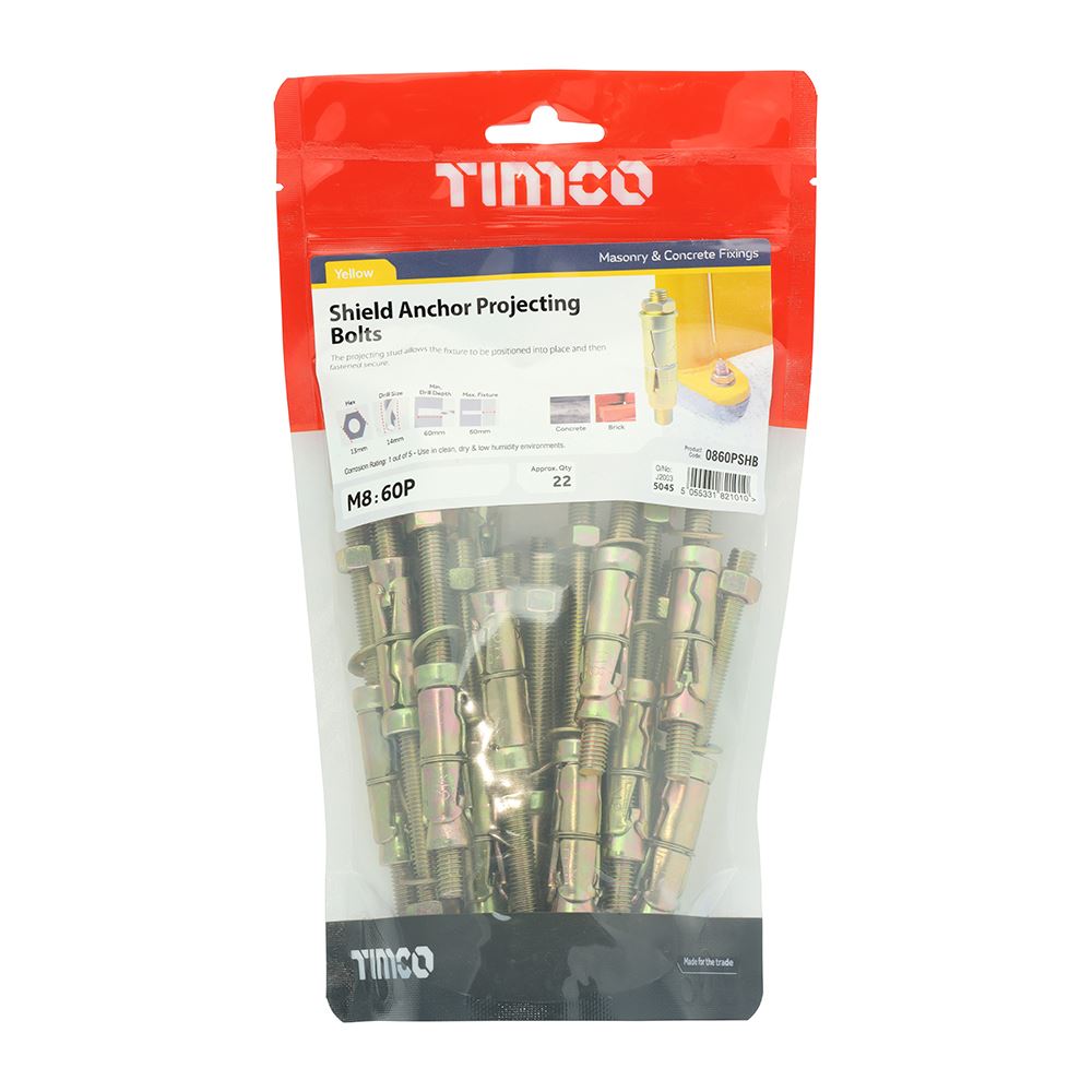 TIMCO Shield Anchor Proj. Bolt - ZYP M8:60P (M8 x 120) Gold Pack 22