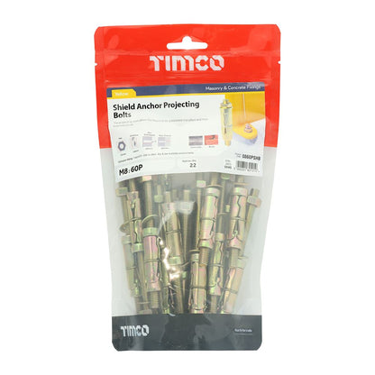TIMCO Shield Anchor Proj. Bolt - ZYP M8:60P (M8 x 120) Gold Pack 22