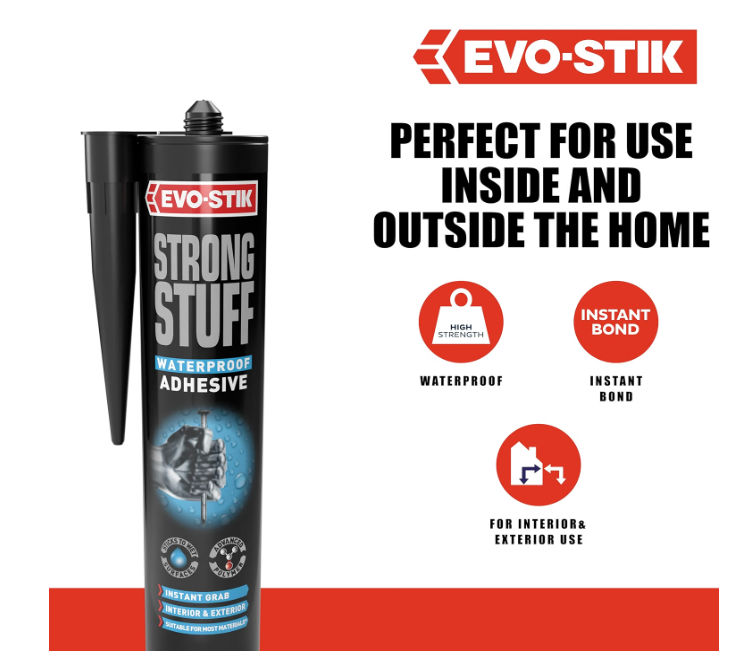 EVO-STIK Strong Stuff Waterproof 290ml SMP Grab Adhesive Wet Surfaces Indoor Outdoor Underwater Solvent Free Pack of 12