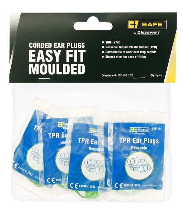 Beeswift - TPR EASY FIT CORDED EAR PLUGS PK 5 -