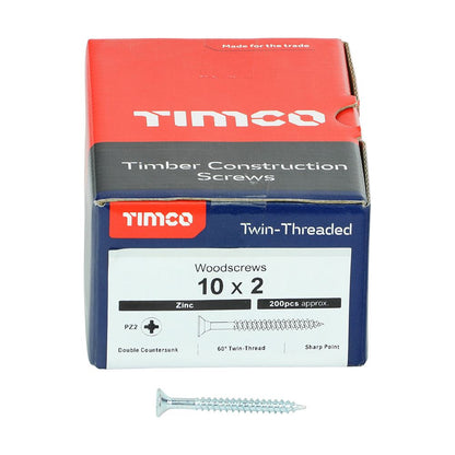 TIMCO Twin Woodscrew PZ2 CSK Zinc 10 x 2 Silver Pack 200