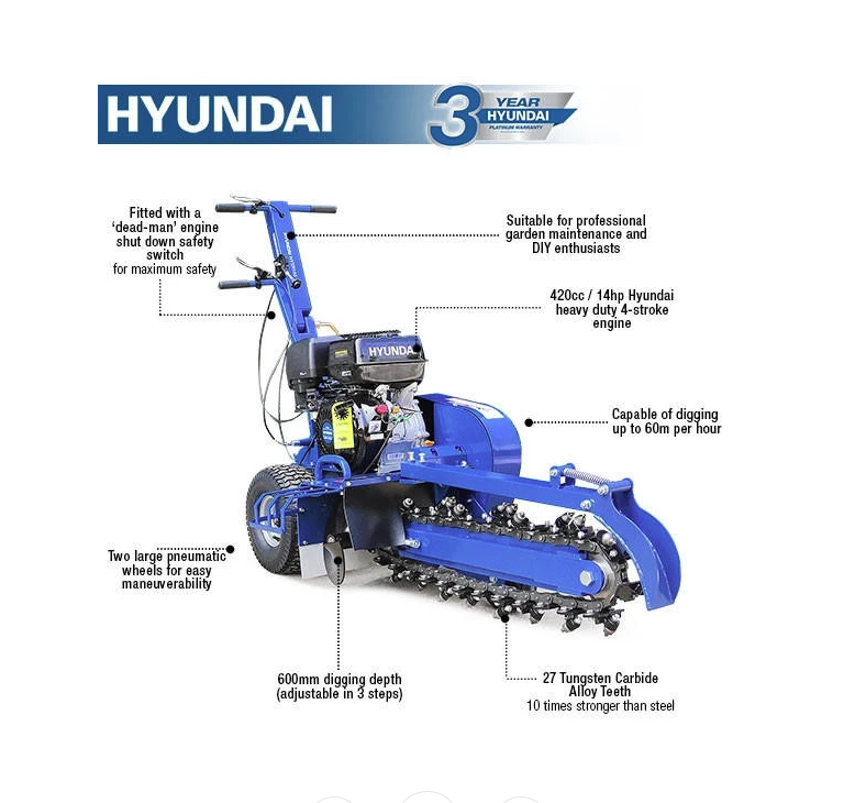 Hyundai HYTR150 Petrol Trencher 14hp 420cc Ground Trencher Ditcher