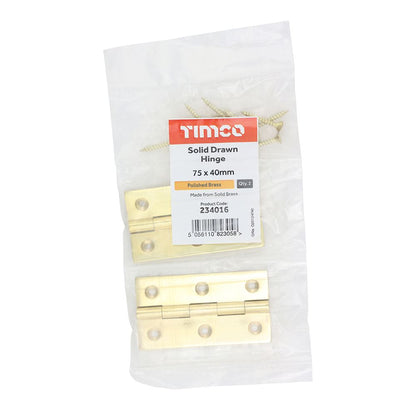 TIMCO Solid Drawn Hinge P/Brass 75 x 40 Pack 2