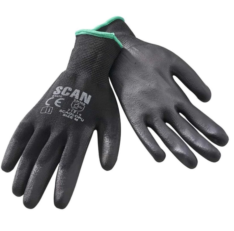 Scan PU Dipped Gloves (5 Pairs) - Black Large