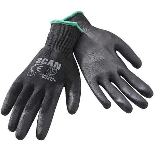 Scan PU Dipped Gloves (5 Pairs) - Black Large