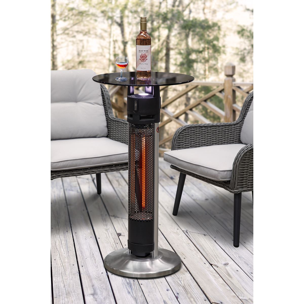 Dellonda DG63 Bistro Table with 1600W Heater, 95cm, Black/Stainless Steel | 230V, Tip-Over Switch | Powerful garden bistro table with 1600W carbon