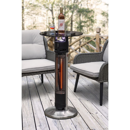 Dellonda DG63 Bistro Table with 1600W Heater, 95cm, Black/Stainless Steel | 230V, Tip-Over Switch | Powerful garden bistro table with 1600W carbon