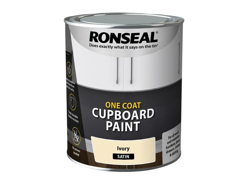 Ronseal 37491 One Coat Cupboard Paint Ivory Satin 750ml