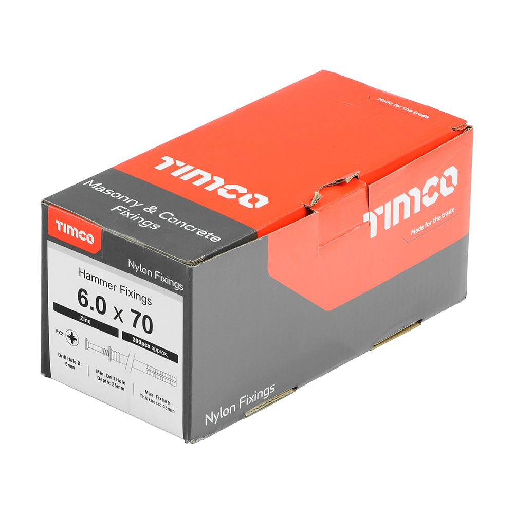 TIMCO Nylon Hammer Fixing Zinc 6.0 x 70 Pack 200