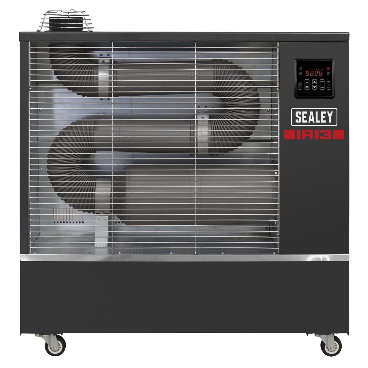 Sealey IR13 Industrial Infrared Diesel Heater 13kW | 44,500btu/hr(13kW), 80W, 230V~50Hz, Thermostat, Timer, Wheels, Overheat Protection
