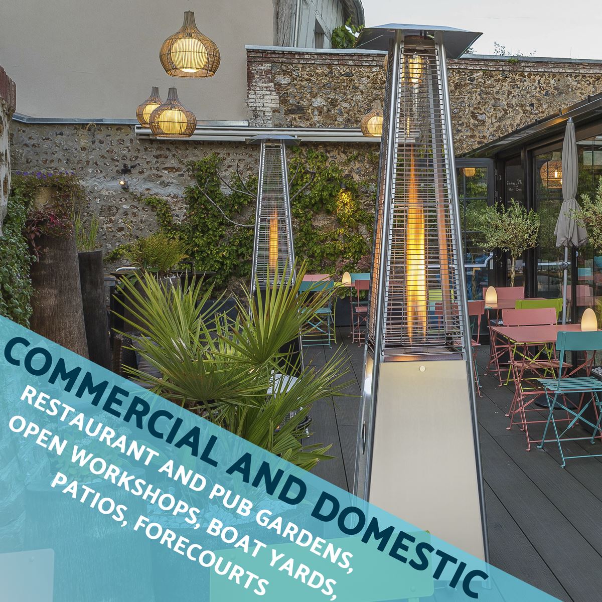 Dellonda DG99 13kW Pyramid Gas Patio Heater 13kW Commercial/Garden Use - Stainless Steel | Tip-Over Switch, Adjustable | Innovative design of Gas