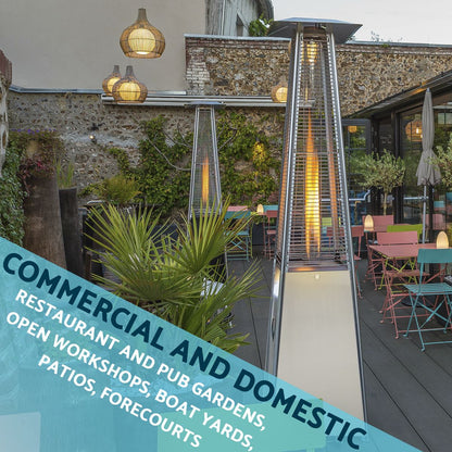 Dellonda DG99 13kW Pyramid Gas Patio Heater 13kW Commercial/Garden Use - Stainless Steel | Tip-Over Switch, Adjustable | Innovative design of Gas