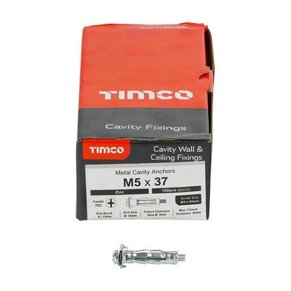 TIMCO Metal Cavity Anchor Zinc M5 x 37 (45mm Screw) Silver Pack 100