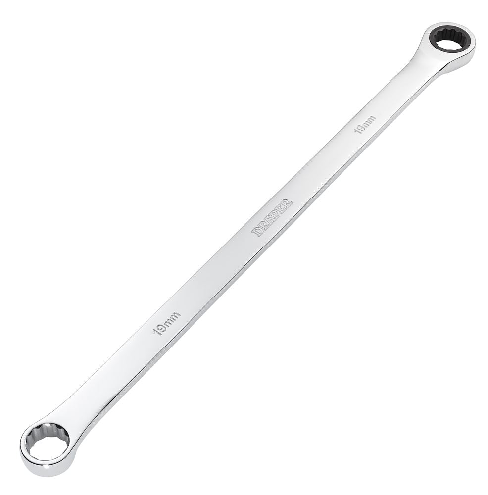 27777 Draper HI-TORQ Metric Extra-Long Double Ring Ratchet Spanner, 19mm 8231BSXLMM Spanner/Wrench Ratchet Spanners 423mm Professional Trade DIY Wo