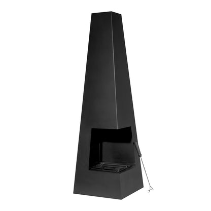 Dellonda DG105 Chiminea, Wood Burner, Heater for Outdoors W45cm x H150cm - Black Steel | Stylish chiminea is perfect for relaxing outdoors with family