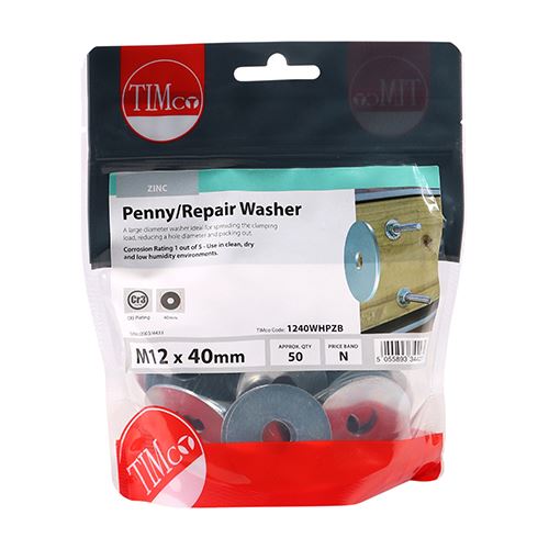 TIMCO Penny Washer DIN 9054 - BZP M12 x 40 Silver Pack 50
