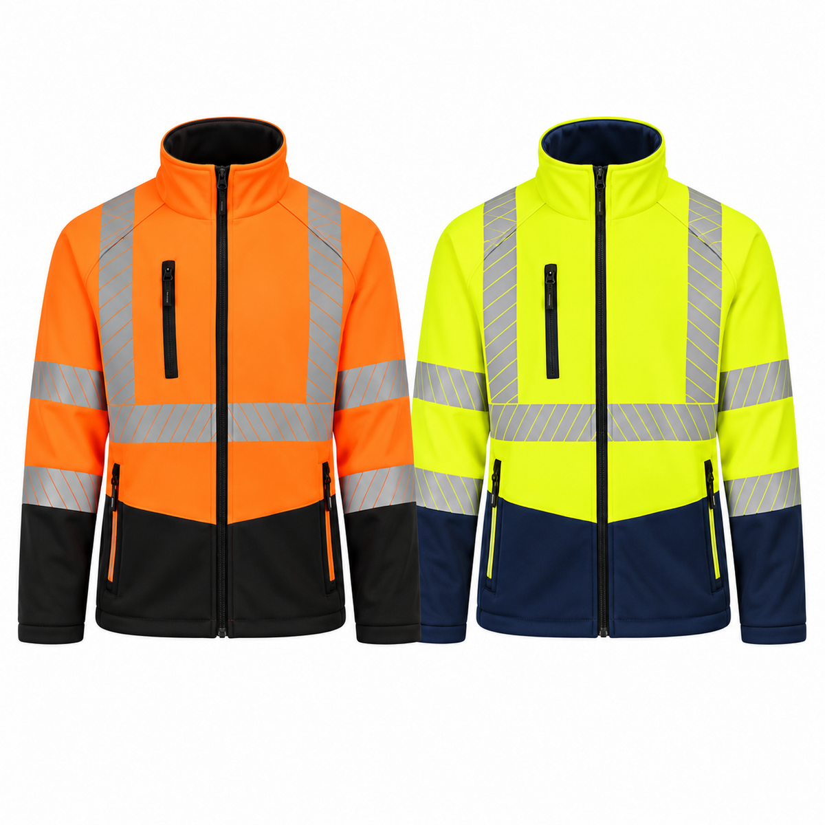 Beeswift Deltic Hi Vis Softshell Jacket Colour Size Options Windproof Breathable Fleece Backed Workwear with Reflective Tape and Zipped Pockets
