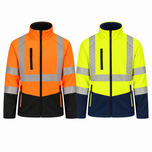 Beeswift Deltic Hi Vis Softshell Jacket Colour Size Options Windproof Breathable Fleece Backed Workwear with Reflective Tape and Zipped Pockets