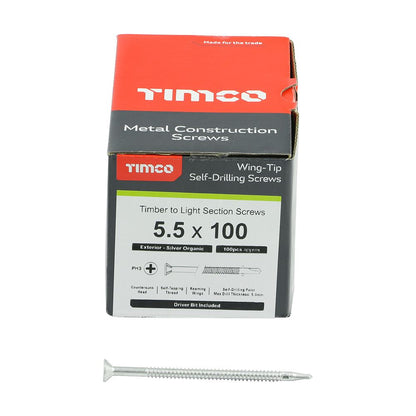 TIMCO WingTip Screw S/DRILL No3 EXT 5.5 x 100 Silver Pack 100