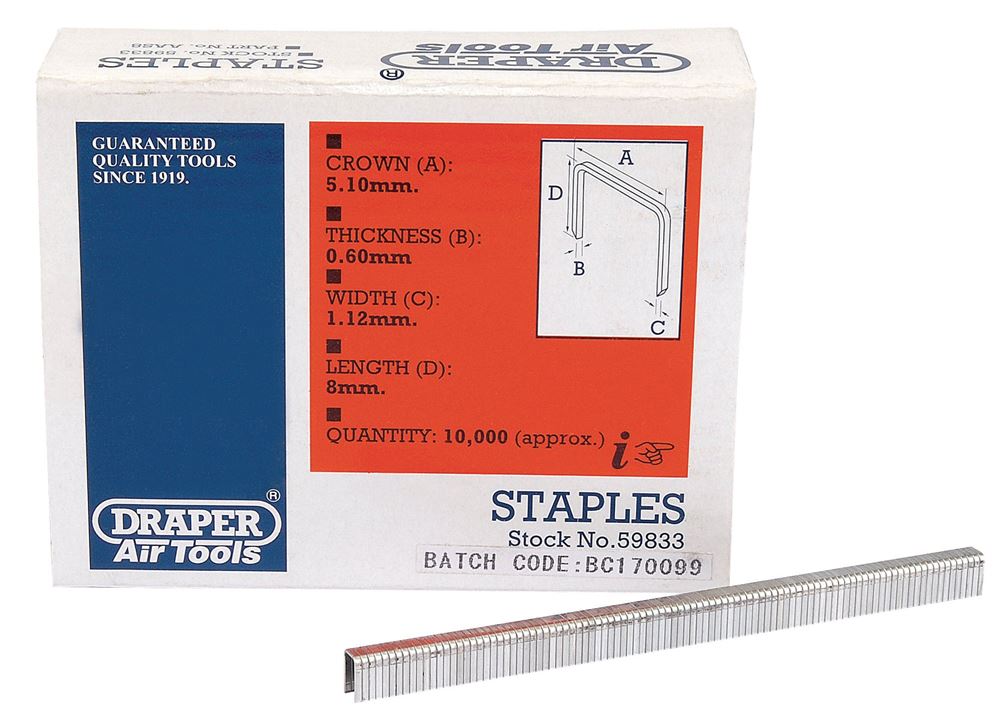 59833 Draper Staples, 8mm (Pack of 10000) AAS8 Professional Trade DIY Workshop Garage Use