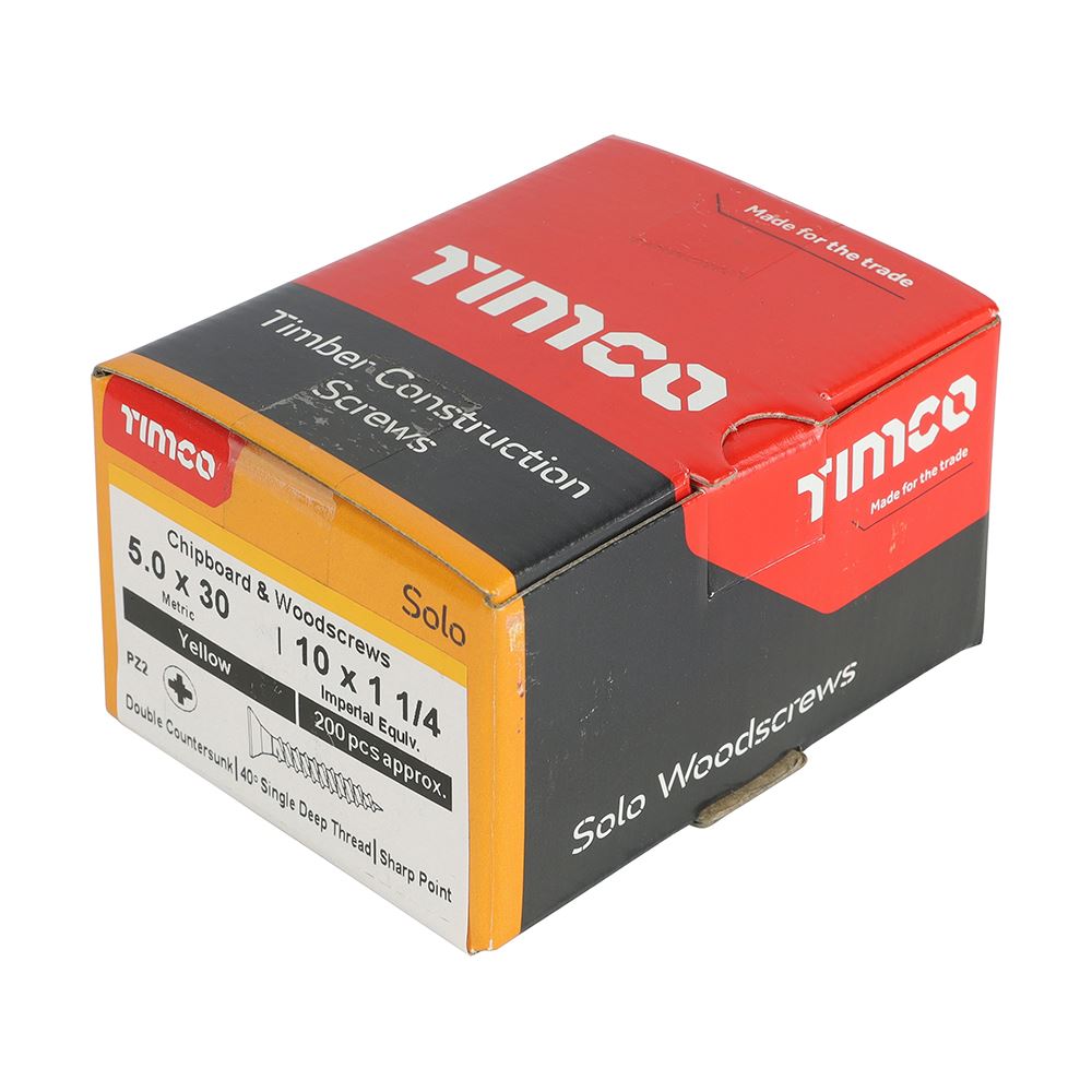 TIMCO Solo Woodscrew PZ2 CSK ZYP 5.0 x 30 Gold Pack 200