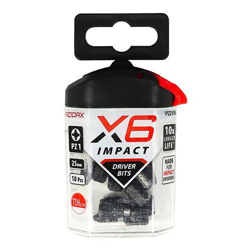 TIMCO X6 Impact Pozi Driver Bit No.1 x 25 Pack 10