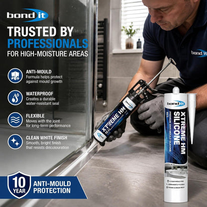 Bond It Extreme Sanitary Sealant – Anti Mould Bathroom & Kitchen Sealant, White Clear Grey