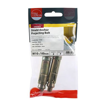 TIMCO Shield Anchor Proj. Bolt - ZYP M10:30P (M10 x 100) Gold Pack 2