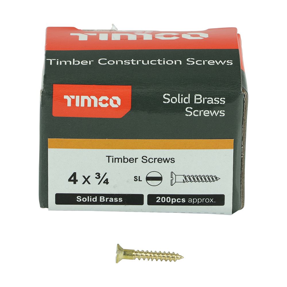 TIMCO Brass Timber Screw SLOT CSK 4 x 3/4 Pack 200