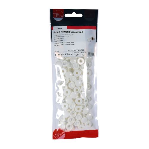 TIMCO Small Hinged Screw Cap - White To fit 3.0 to 4.5 Screw White Pack 100