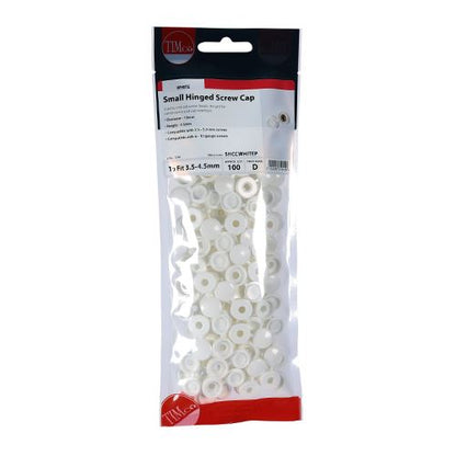 TIMCO Small Hinged Screw Cap - White To fit 3.0 to 4.5 Screw White Pack 100