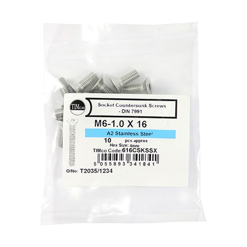 TIMCO Countersunk Socket Screws A2SS M6 x 16 Pack 10