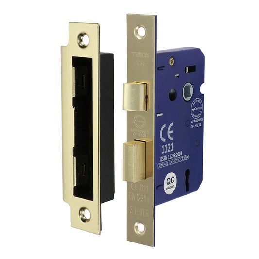 TIMCO 3 Lever Sashlock E. Brass 65mm Pack 1