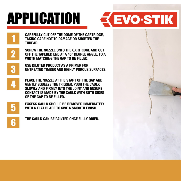 EVO-STIK Decorators Caulk White 280ml Flexible Fast Dry Paintable Gap & Crack Filler for Skirting Boards Windows Doors