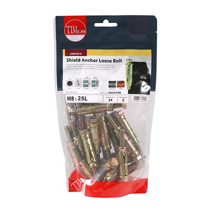 TIMCO Shield Anchor Loose Bolt - ZYP M8:25L (M8 x 75) Gold Pack 24