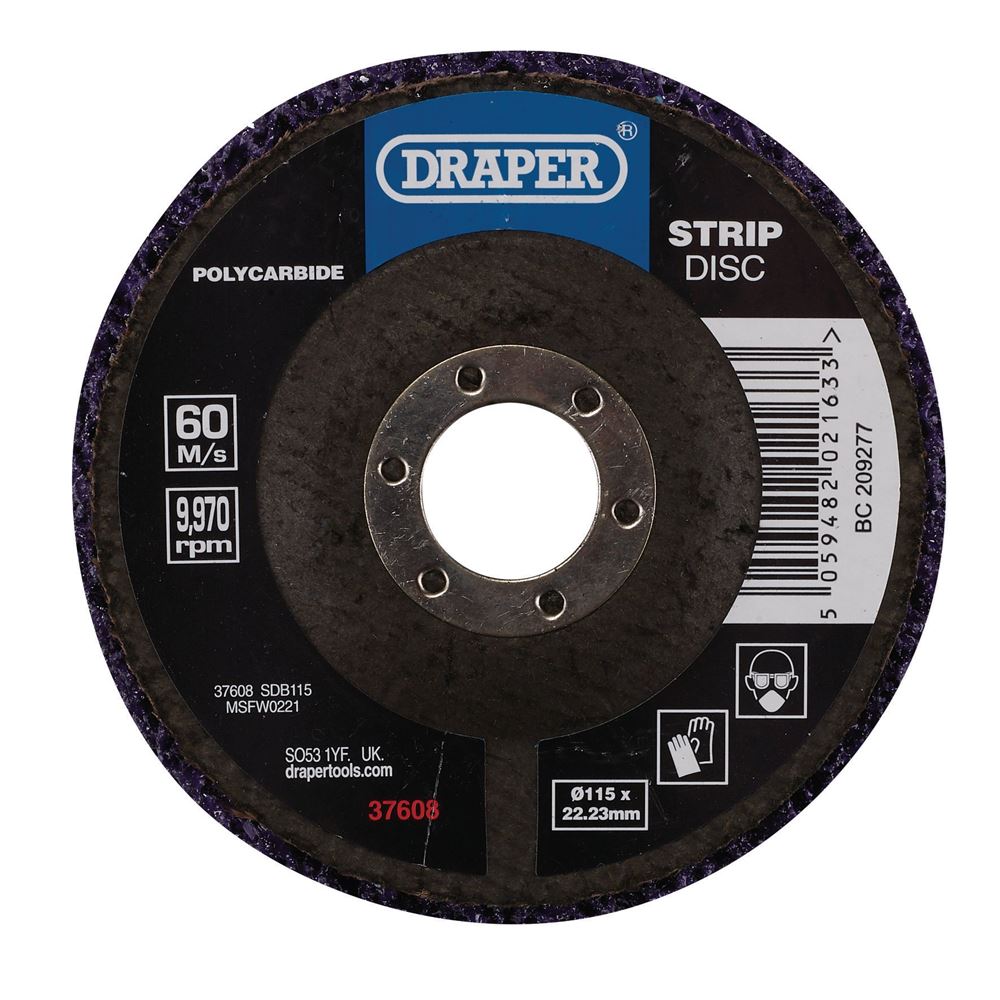 Draper 115MM POLYSTRIP DISC PURPLE 37608 Polycarbide Strip Disc, 115mm, 22.23mm, 180 Grit, Purple