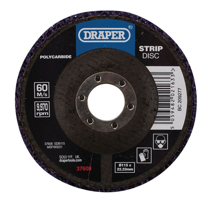 Draper 115MM POLYSTRIP DISC PURPLE 37608 Polycarbide Strip Disc, 115mm, 22.23mm, 180 Grit, Purple