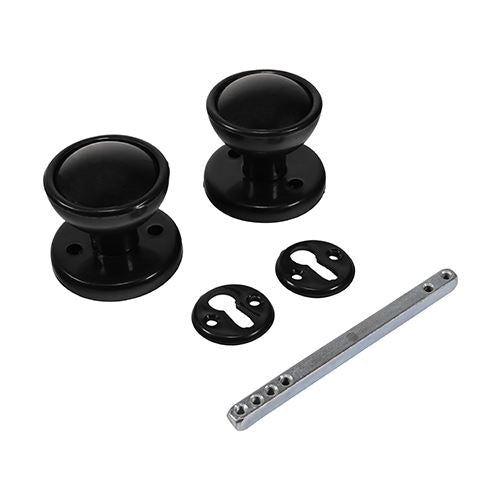 TIMCO Plastic Rim/Mortice Knob Set 50mm Black Pack 1