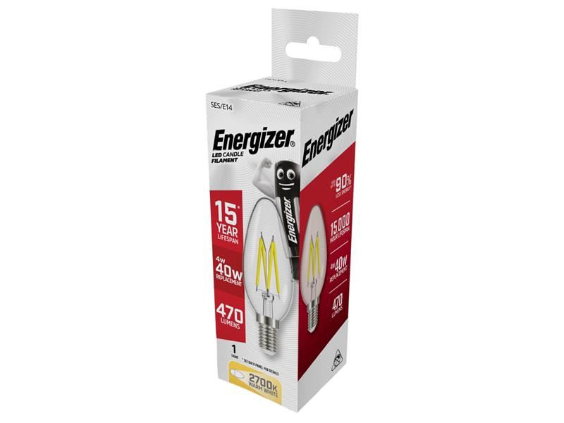 Energizer� S12869 LED SES (E14) Candle Filament Non-Dimmable Bulb, Warm White 470 lm 4W