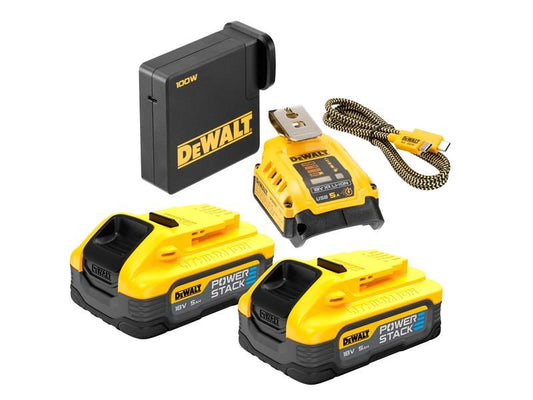 DeWalt DCB094 H2USB-C POWERSTACK Starter Kit 18V 2 x 5.0Ah Li-ion