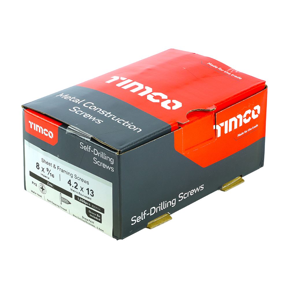 TIMCO Wafer Screw PH2 SHARP Zinc 8 x 9/16 Silver Pack 1000