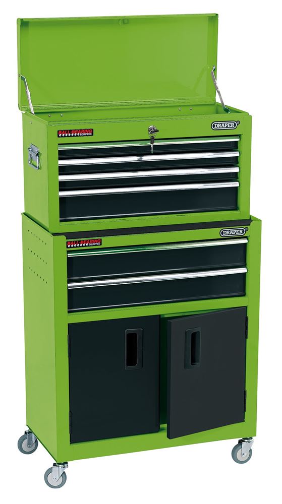Draper COMBI ROLLER CAB & CHEST GREEN 19566 19566 Combined Roller Cabinet and Tool Chest, 6 Drawer, 24"