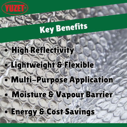 Yuzet Silver Multi-purpose Double Aluminium Bubble Insulation Foil Loft Wall Caravan Attic Garage Roof 0.6m & 1.2m Wide