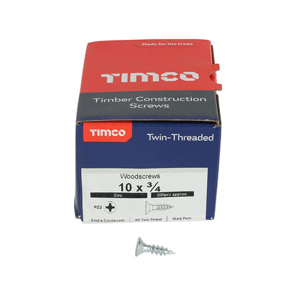 TIMCO Twin Woodscrew PZ2 CSK Zinc 10 x 3/4 Silver Pack 200