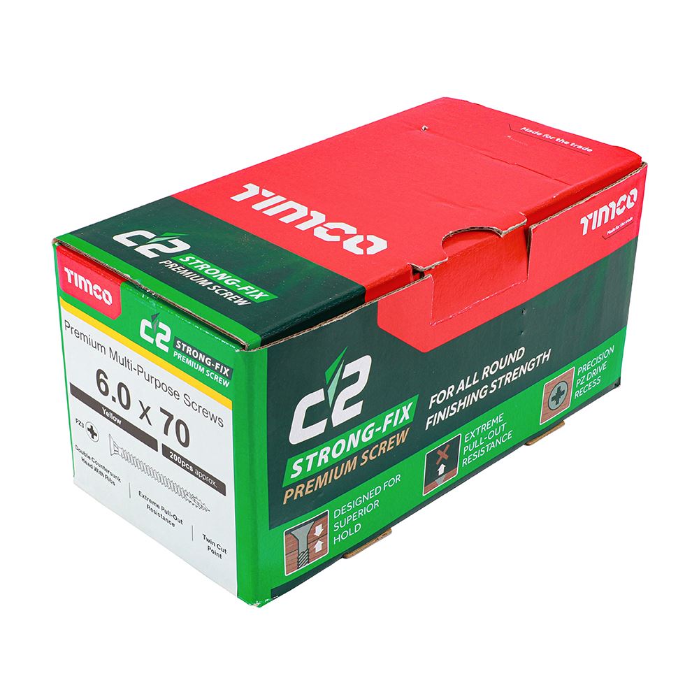 TIMCO C2 Strong-Fix PZ3 CSK ZYP 6.0 x 70 Gold Pack 200