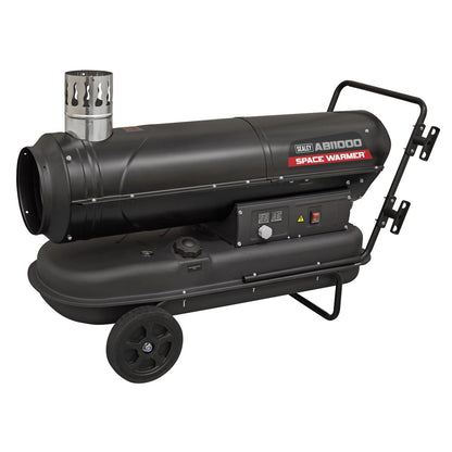 Sealey ABI1000COMBO Space Warmer Indirect Kerosene/Diesel Heater 102,000Btu/hr with 5M Ducting | 102,360Btu/hr(30kW), 230V ~ 50Hz, Thermostat, Wheels
