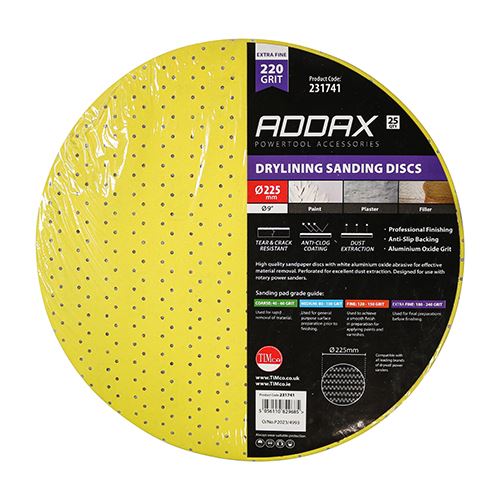 TIMCO Drylining Sanding Discs P220 225mm Yellow Pack 25